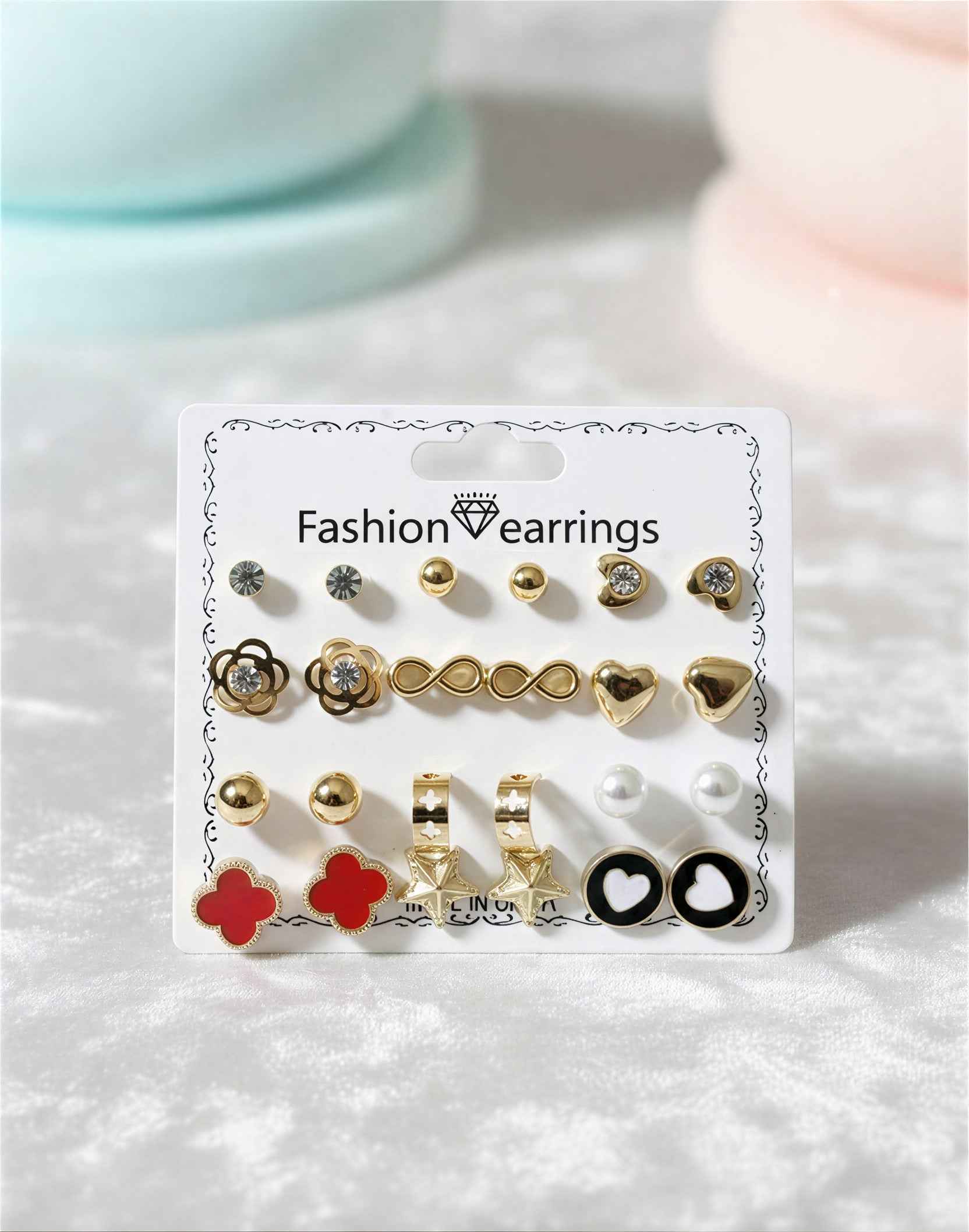 12 Pairs Trendy Earrings Combo Set for Women & Girls – Gold Plated Stud, Pearl, Heart & Hoop Fashion Earrings | Vaynora Jewels