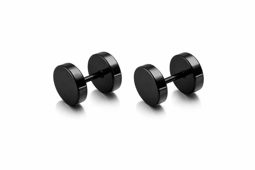 Unisex Black Round Stud Earrings – Stainless Steel Matte Finish | Trendy Minimal Ear Stud for Men & Women - VAYNORA JEWELS