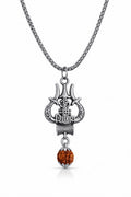 maha shiv trishul rudraksha stainless steel pendant close view