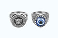 Stylish Men Finger Ring Combo (Pack of 2) – Gold Medusa Design & Silver Evil Eye Ring | Adjustable Stainless Steel Rings for Men