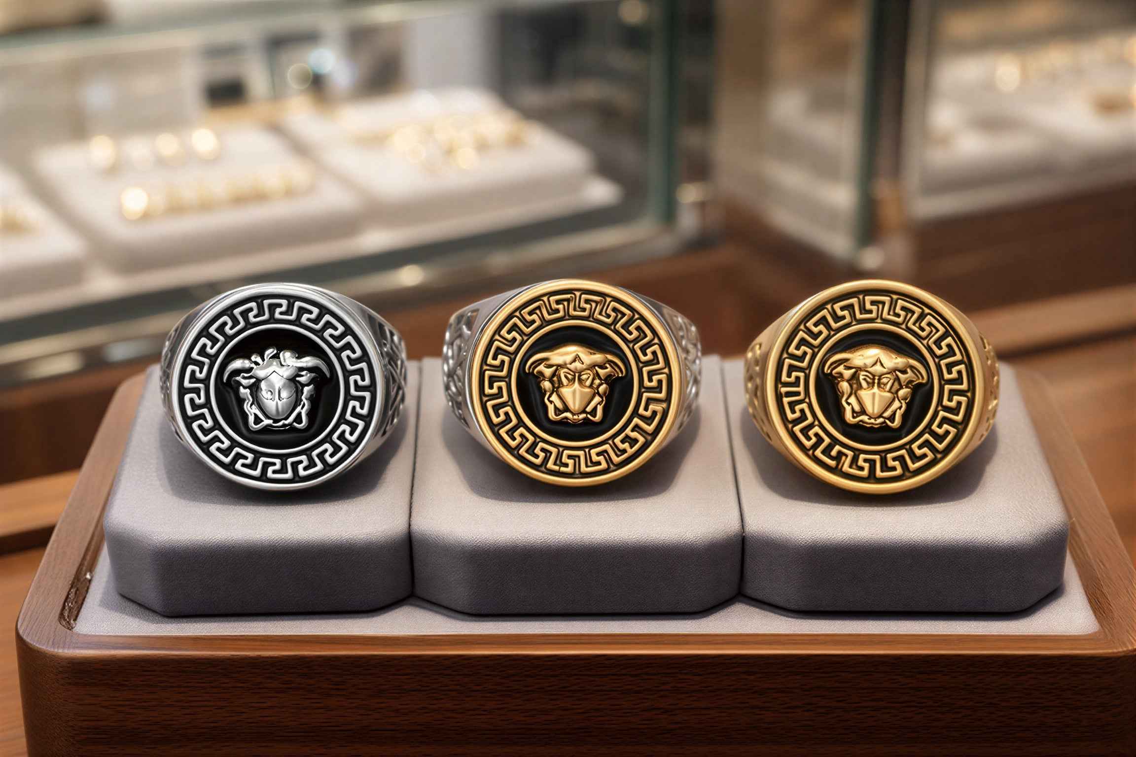 Men’s Luxury Medusa Head Ring Combo (Set of 3) – Gold, Silver & Two Tone Designer Statement Rings | Premium Stainless Steel Fashion Jewellery