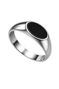 Mens black onyx signet ring stainless steel front view premium polished finger ring