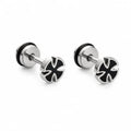 Mens black stud earrings stainless steel product clean background screw back