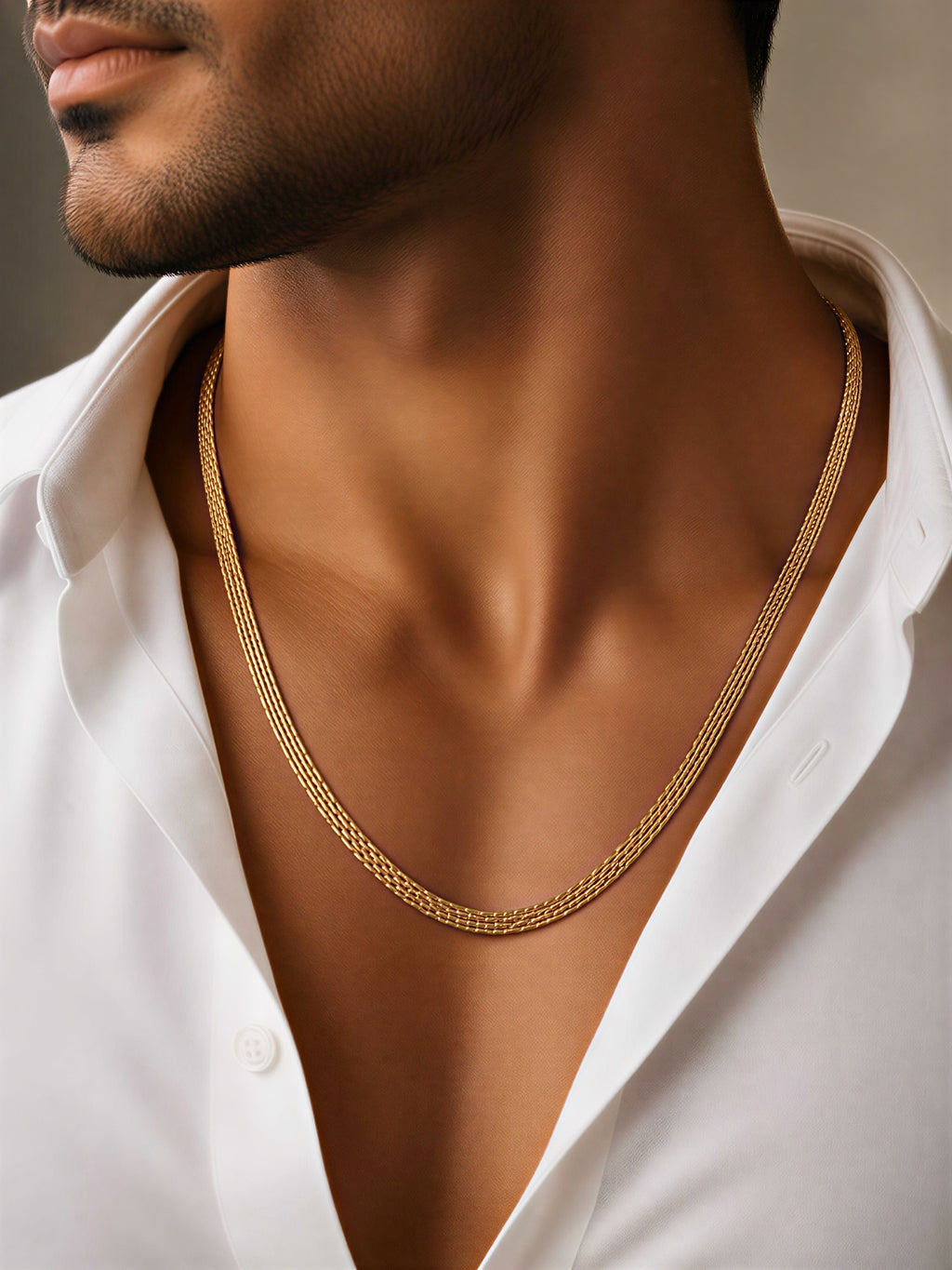 Stylish Gold Plated Men’s Chain Necklace Model Wear Fashion Jewelry for Boys and Men