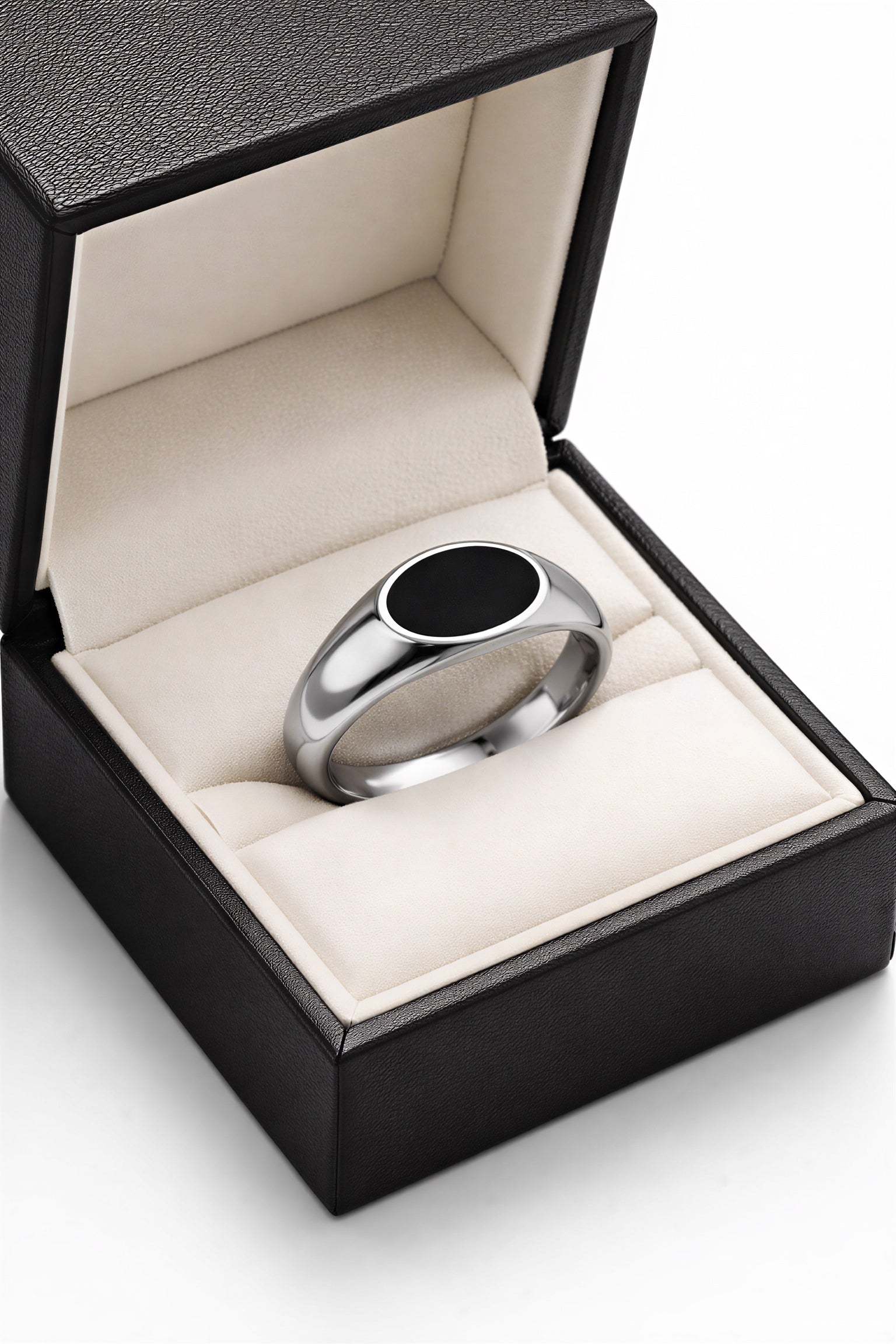 Black onyx signet ring in gift box premium stainless steel ring for men and women