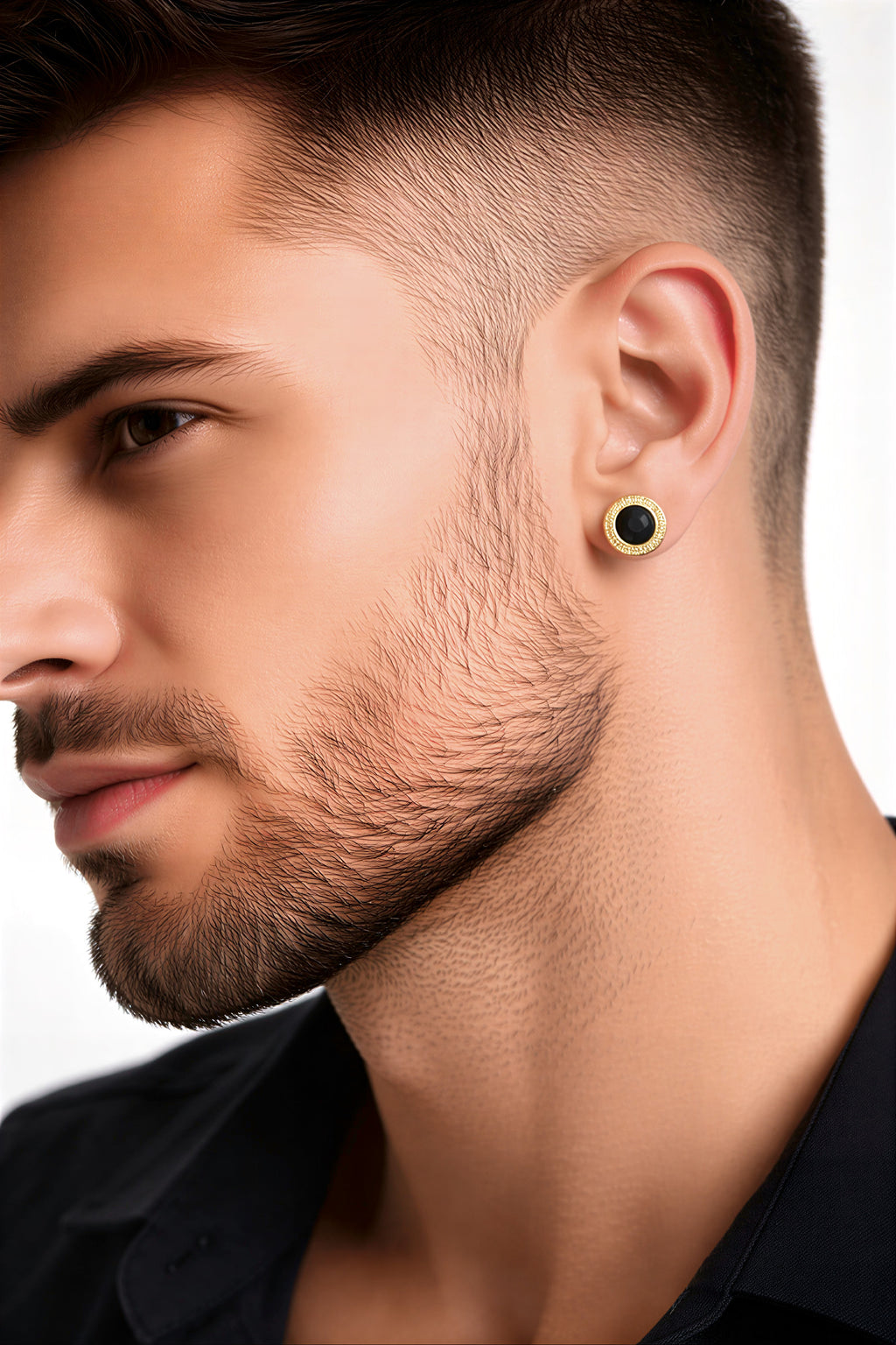 Unisex Gold Plated Black Stone Stud Earrings for Men & Women - VAYNORA JEWELS
