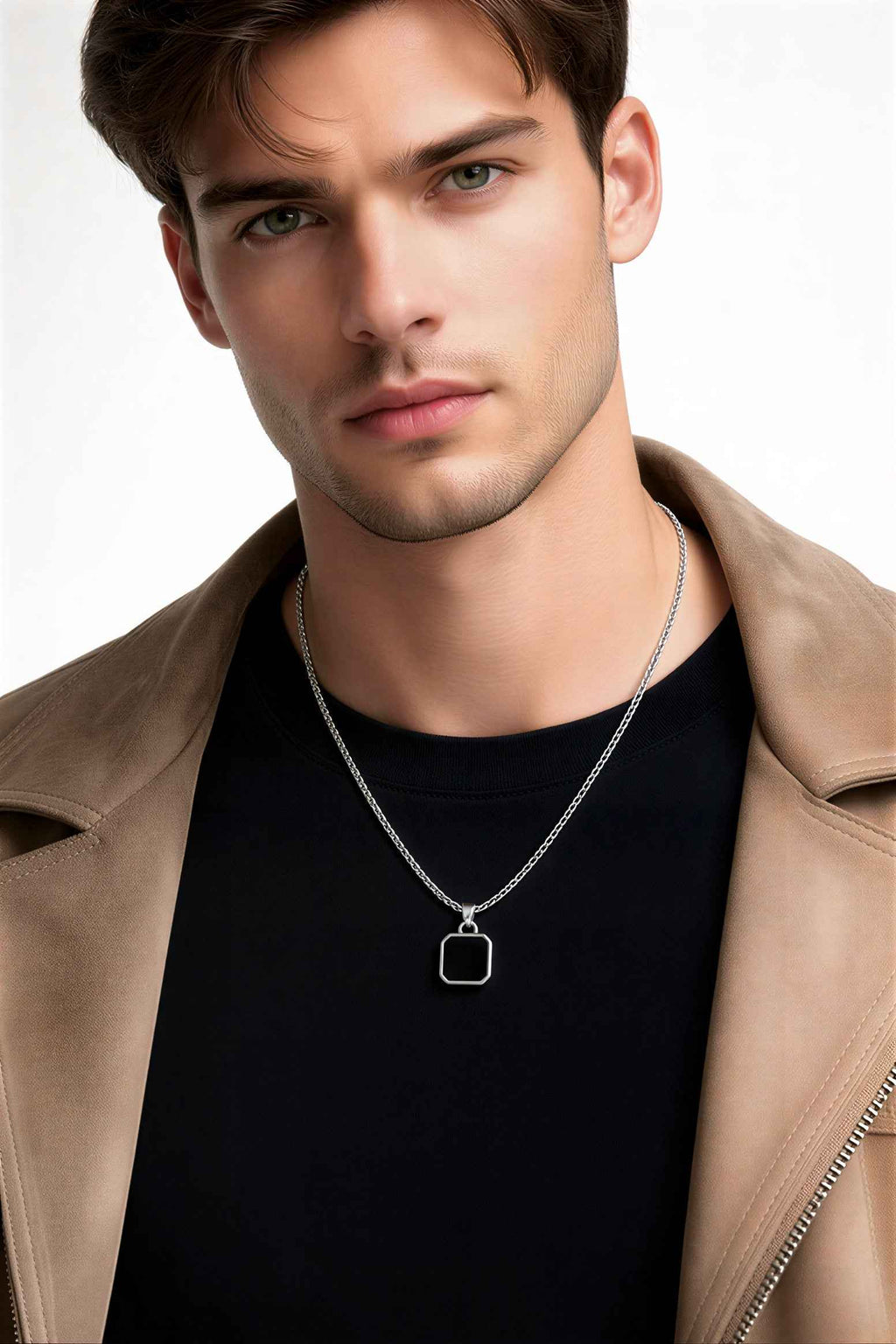 Minimalist Black Square Pendant Necklace – Stainless Steel Chain | Modern Unisex Jewelry