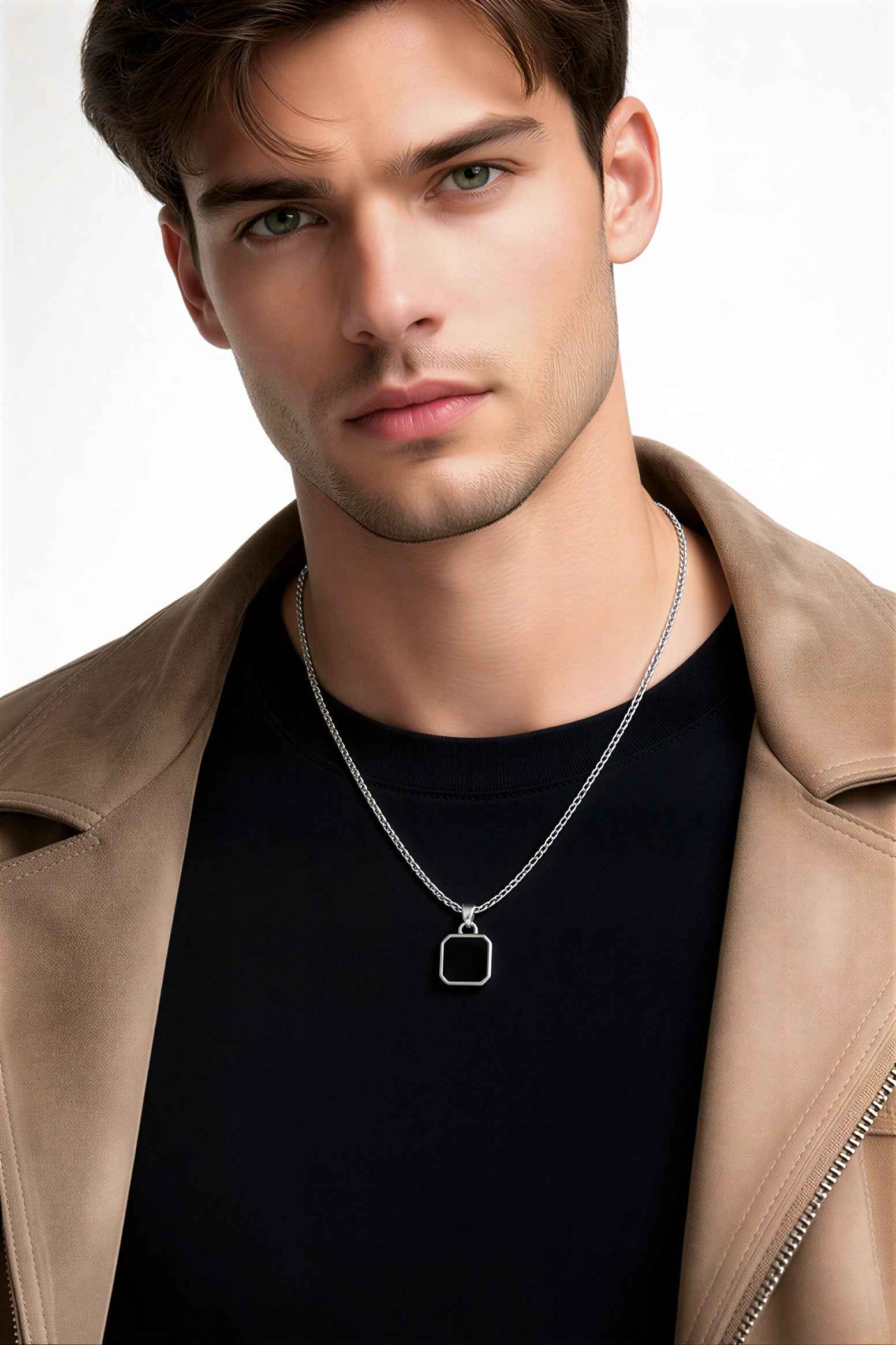Minimalist Black Square Pendant Necklace – Stainless Steel Chain | Modern Unisex Jewelry