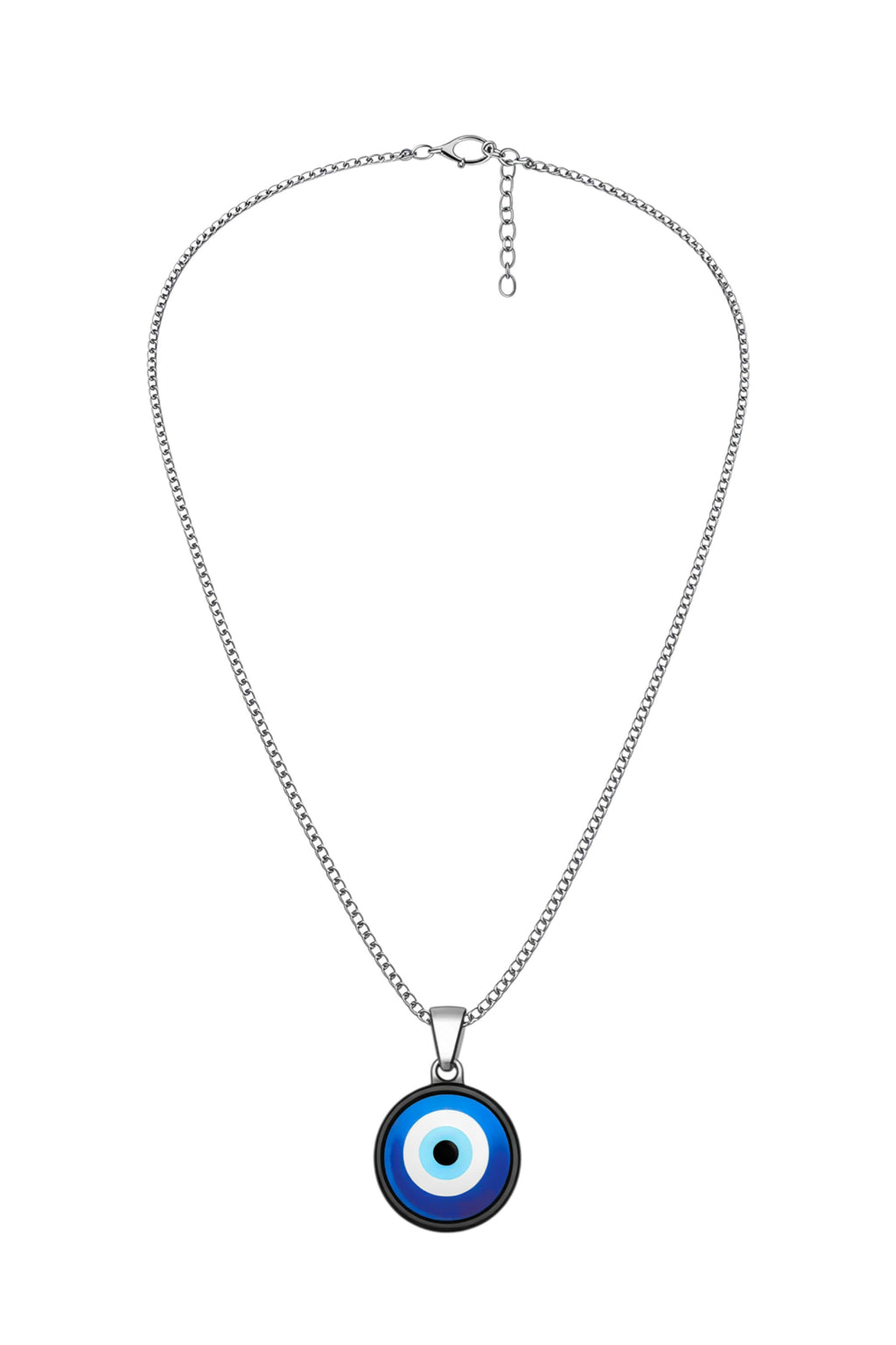 Blue Evil Eye Pendant Necklace for Men & Women – Stainless Steel Nazar Protection Charm Chain - VAYNORA JEWELS