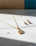 Stylish Gold Plated Flower Necklace and Earring Set for Women | Necklace Earring Set | Elegant Pendant Necklace with Stud Earrings | Gift for Her | Party & Daily Wear Jewellery Set