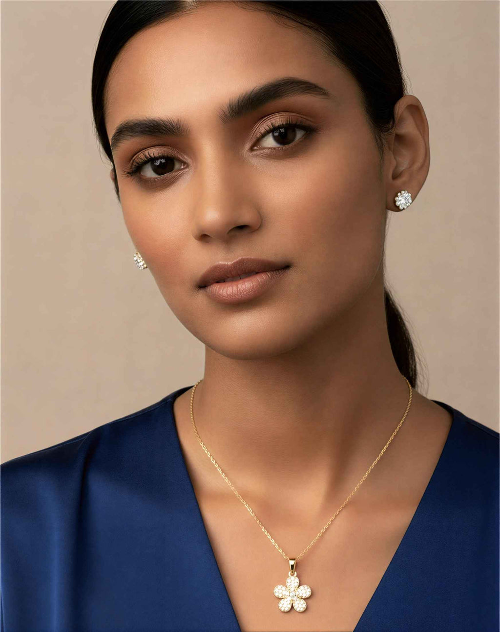 Stylish Gold Plated Flower Necklace and Earring Set for Women | Necklace Earring Set | Elegant Pendant Necklace with Stud Earrings | Gift for Her | Party & Daily Wear Jewellery Set