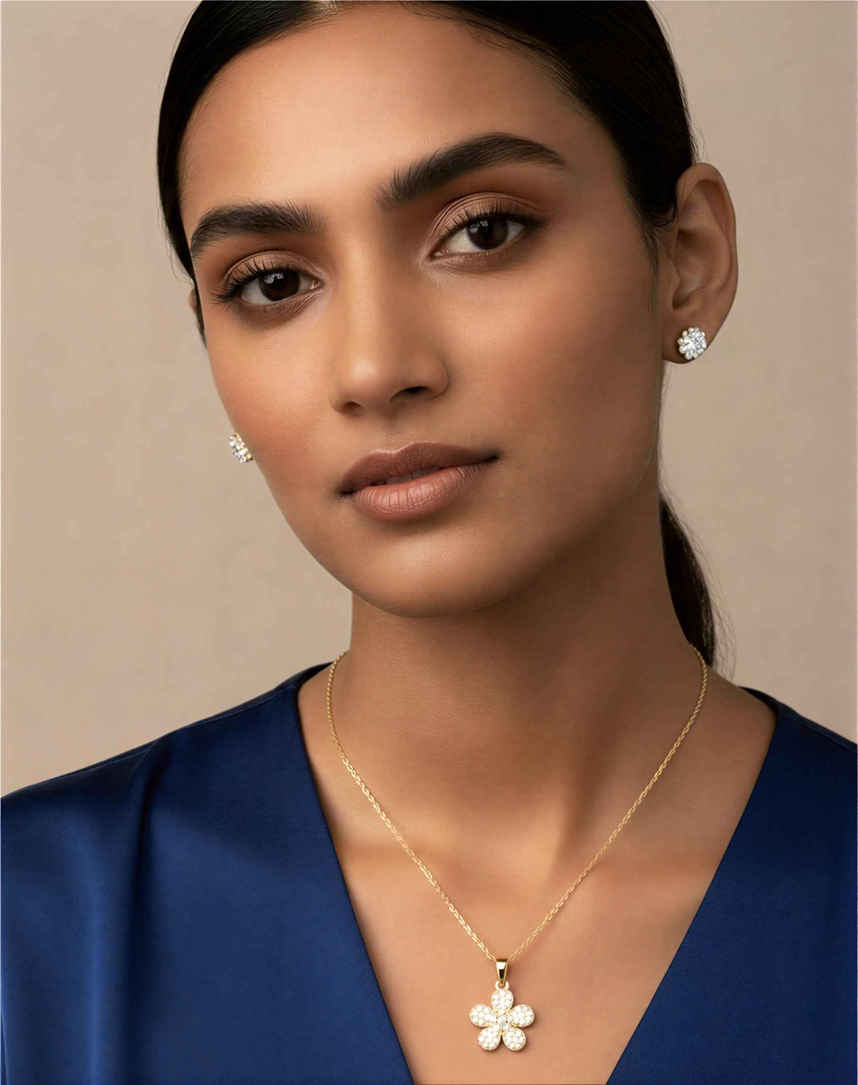 Stylish Gold Plated Flower Necklace and Earring Set for Women | Necklace Earring Set | Elegant Pendant Necklace with Stud Earrings | Gift for Her | Party & Daily Wear Jewellery Set
