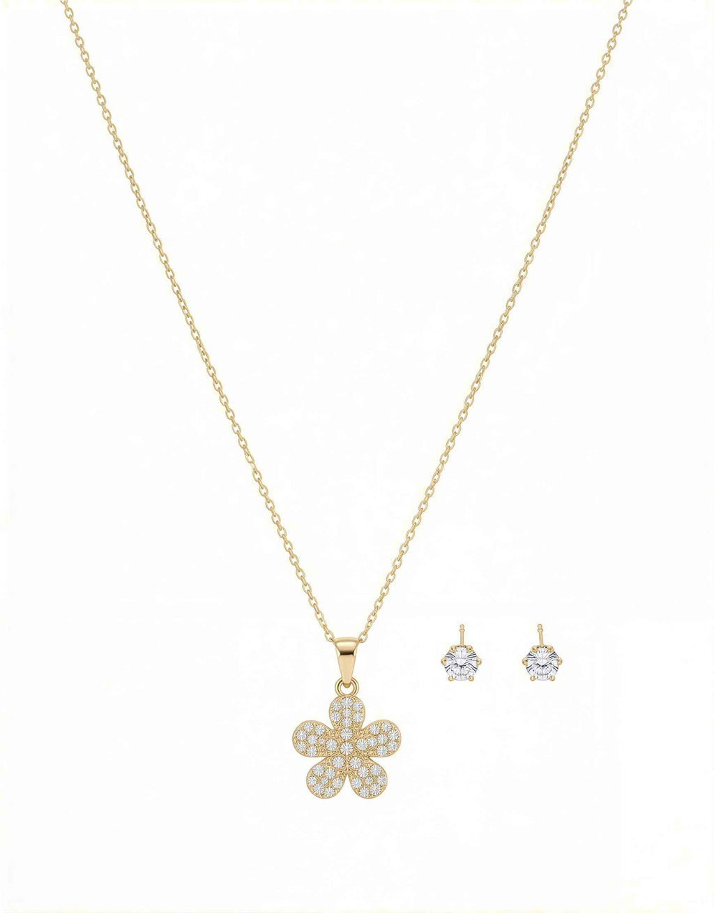 Stylish Gold Plated Flower Necklace and Earring Set for Women | Necklace Earring Set | Elegant Pendant Necklace with Stud Earrings | Gift for Her | Party & Daily Wear Jewellery Set