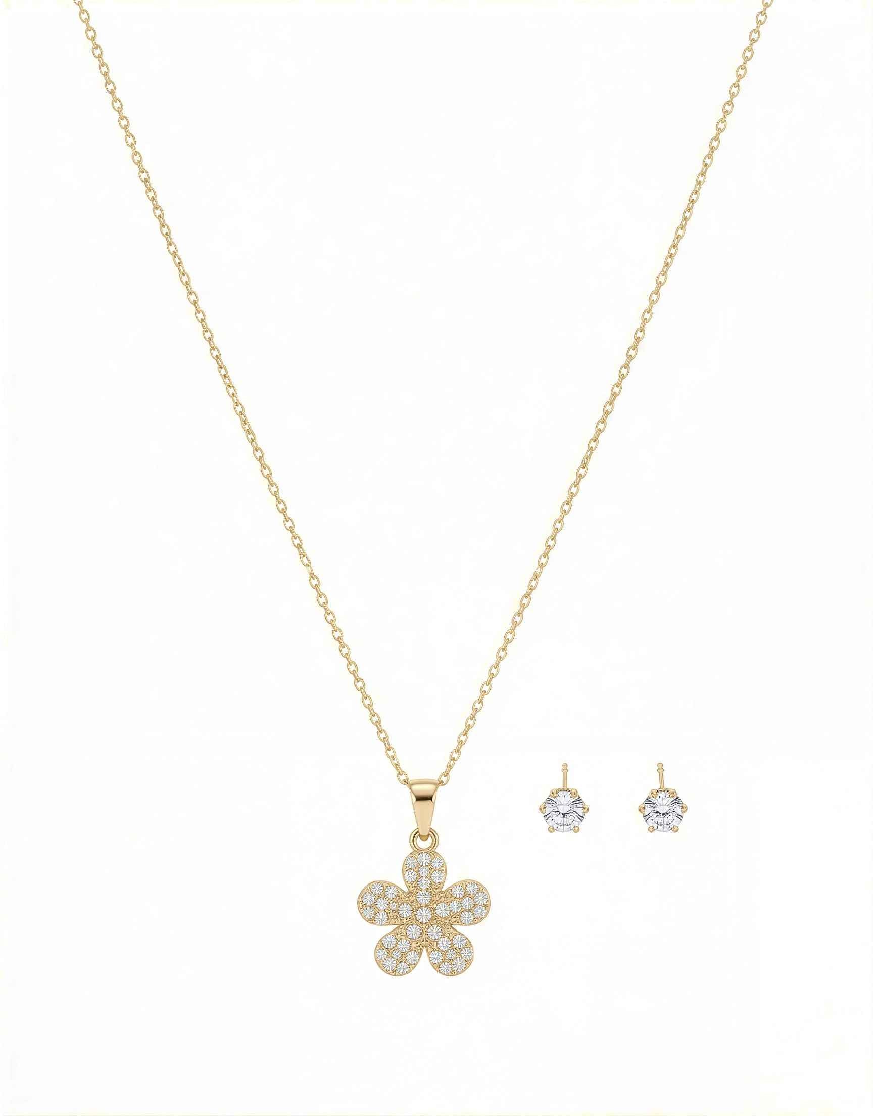 Stylish Gold Plated Flower Necklace and Earring Set for Women | Necklace Earring Set | Elegant Pendant Necklace with Stud Earrings | Gift for Her | Party & Daily Wear Jewellery Set