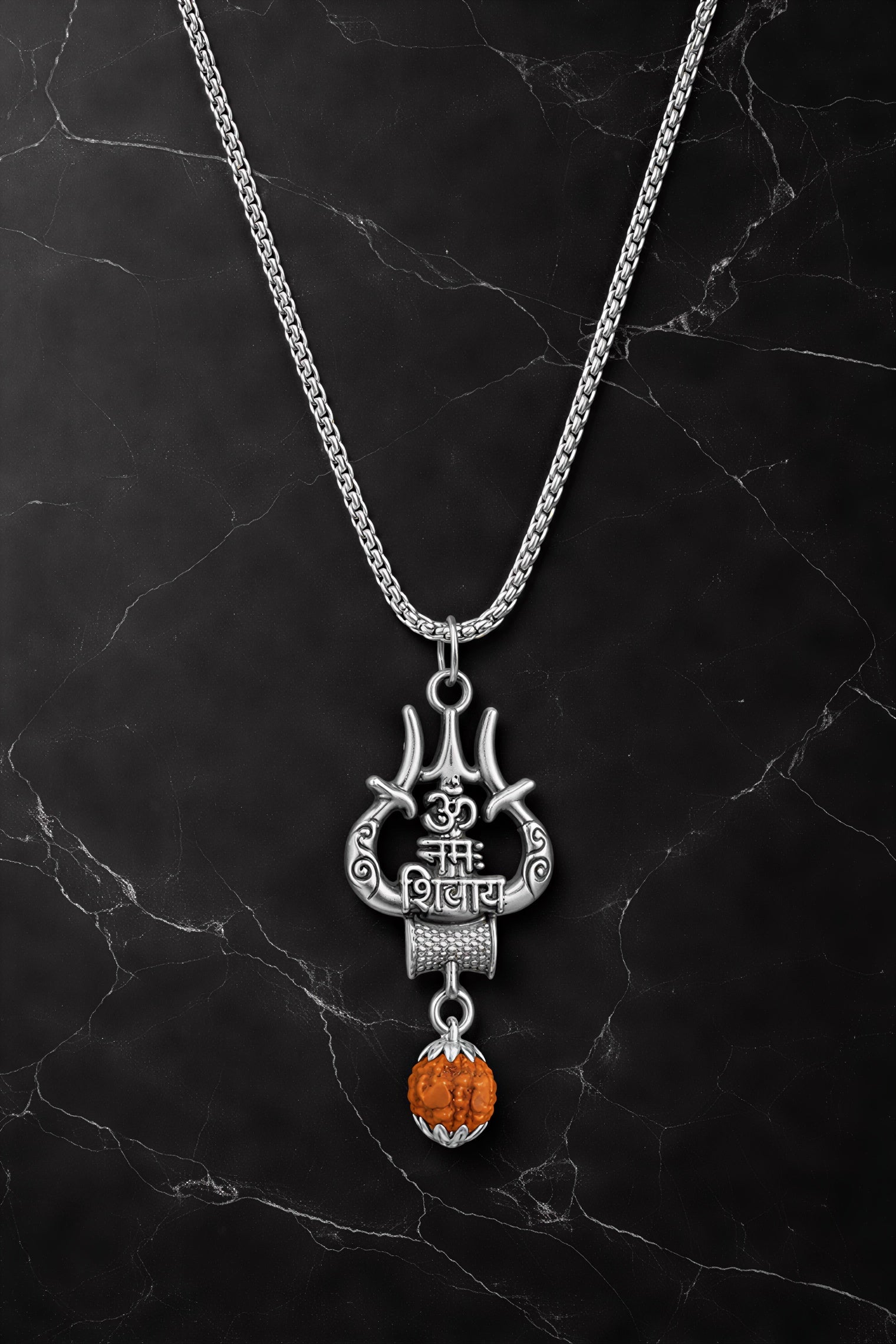 maha shiv rudraksha trishul pendant isolated product image