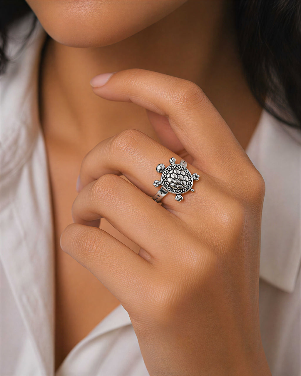 Oxidised turtle ring for women adjustable silver plated ring elegant daily wear jewelry