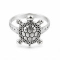 Close up oxidised turtle ring silver plated adjustable unisex ring detailed turtle design