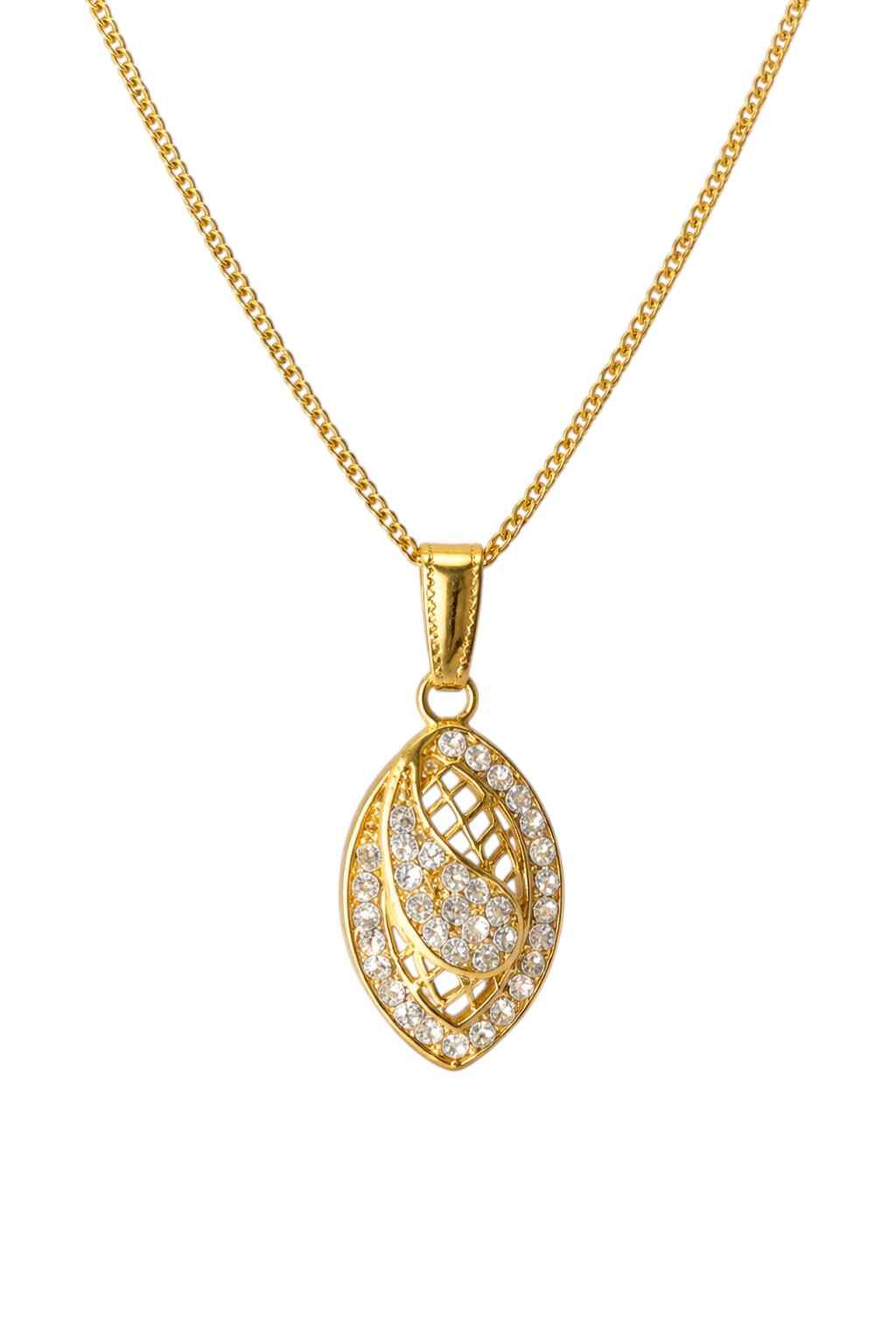 Gold Plated American Diamond Leaf Pendant Necklace for Women | Designer Crystal Pendant Chain | Stylish Daily Wear & Party Wear Jewellery Gift for Girls & Women