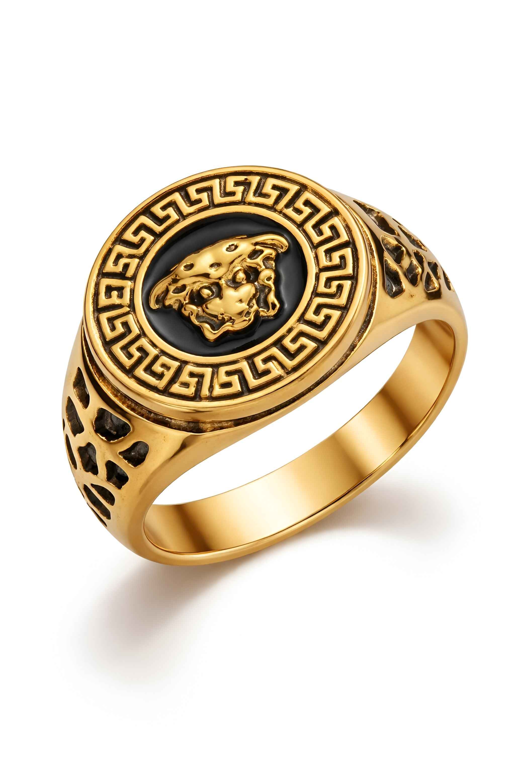 Men’s Stylish Finger Ring Combo Pack of 2 | Gold Medusa Head Ring & Silver Evil Eye Ring | Stainless Steel | Adjustable Size | Fashion Statement Rings for Men & Boys