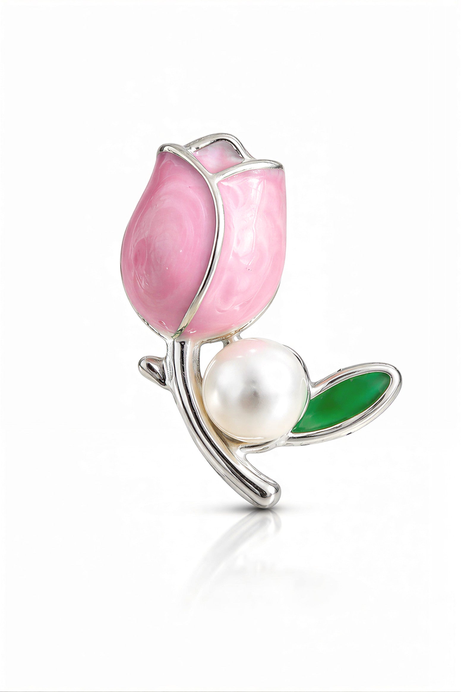 Pink Tulip Enamel & Faux Pearl Stud Earrings - VAYNORA JEWELS