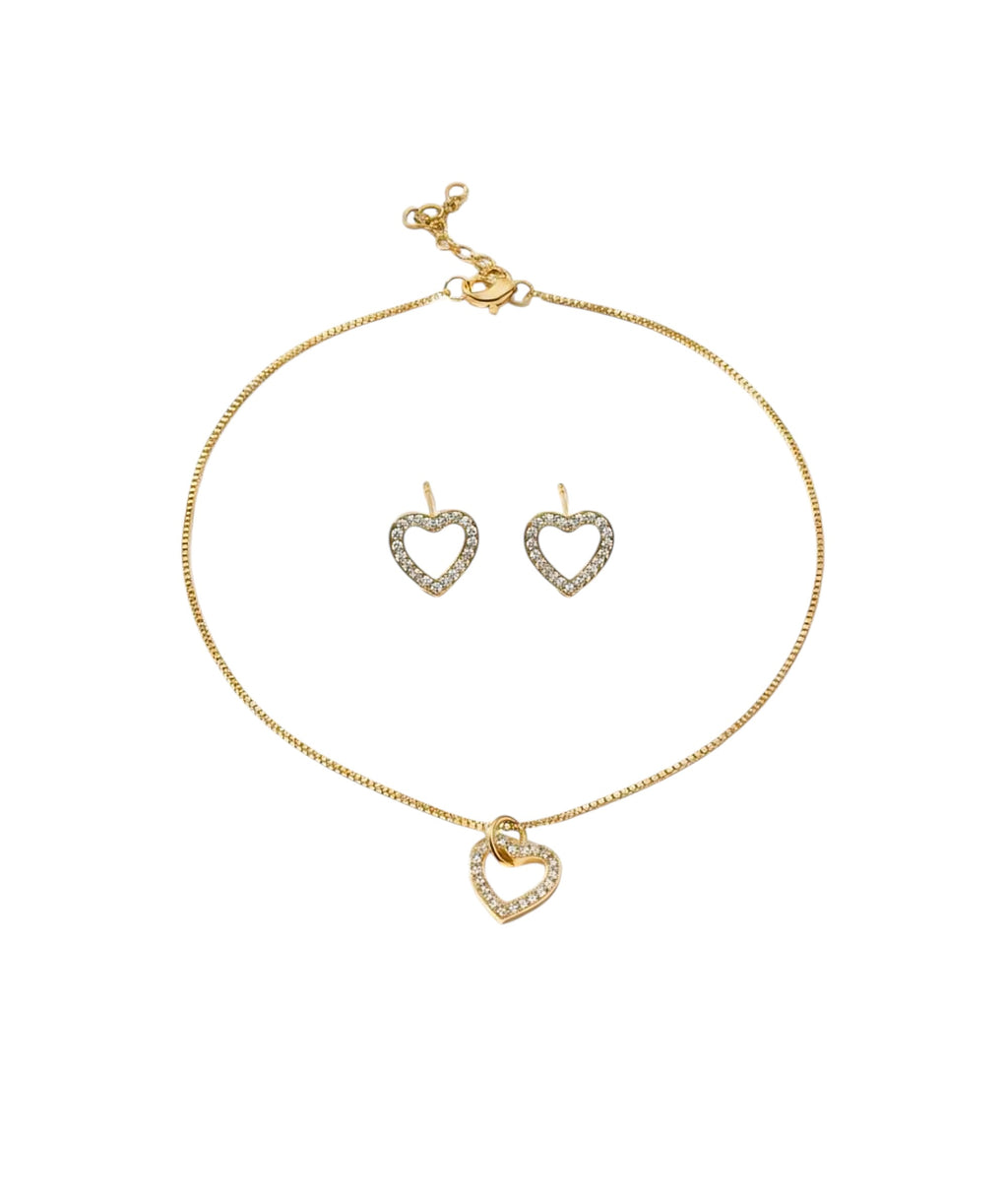 Golden Heart Pendant Necklace Set with Earrings – American Diamond Jewellery for Women - VAYNORA JEWELS