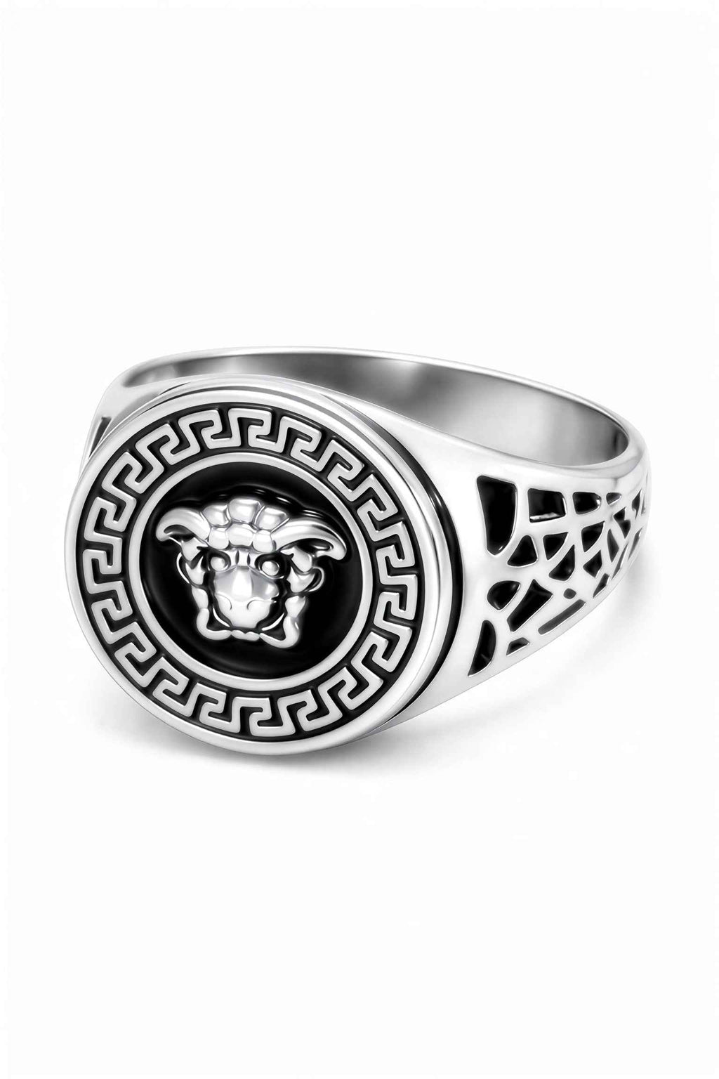 Men’s Gold & Silver Lion Head Ring Combo of 3 | Stainless Steel Statement Rings for Men | Designer Greek Pattern Rings | Trendy Party, Casual & Gift Rings for Boys & Men