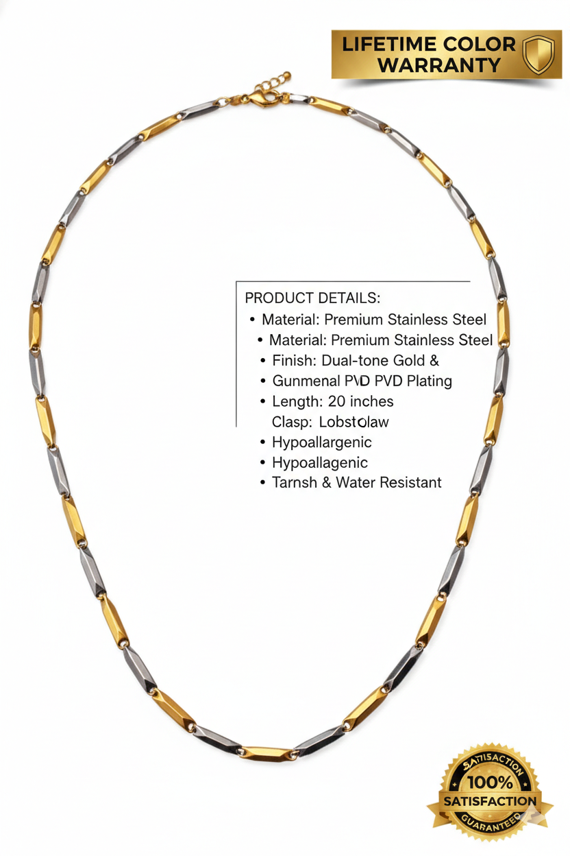 Men’s Stainless Steel Two-Tone Chain Necklace – Gold & Silver Link Design | Premium Stylish Daily Wear Chain - VAYNORA JEWELS
