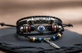 Evil Eye Wrist Band for Men & Kids – Handcrafted Black Leather & Bead Bracelet