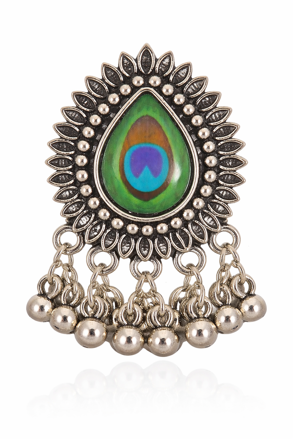 Oxidized Silver Peacock Feather Jhumka Earrings – Traditional Ethnic Boho Drop Earrings for Women - VAYNORA JEWELS
