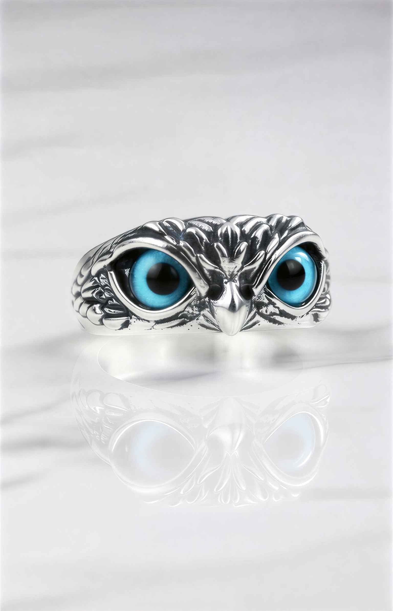 Classy Silver Owl Evil Eye Ring for Men and Women | Adjustable Retro Demon Eye Statement Ring | Oxidized Silver Owl Ring for Luck & Protection