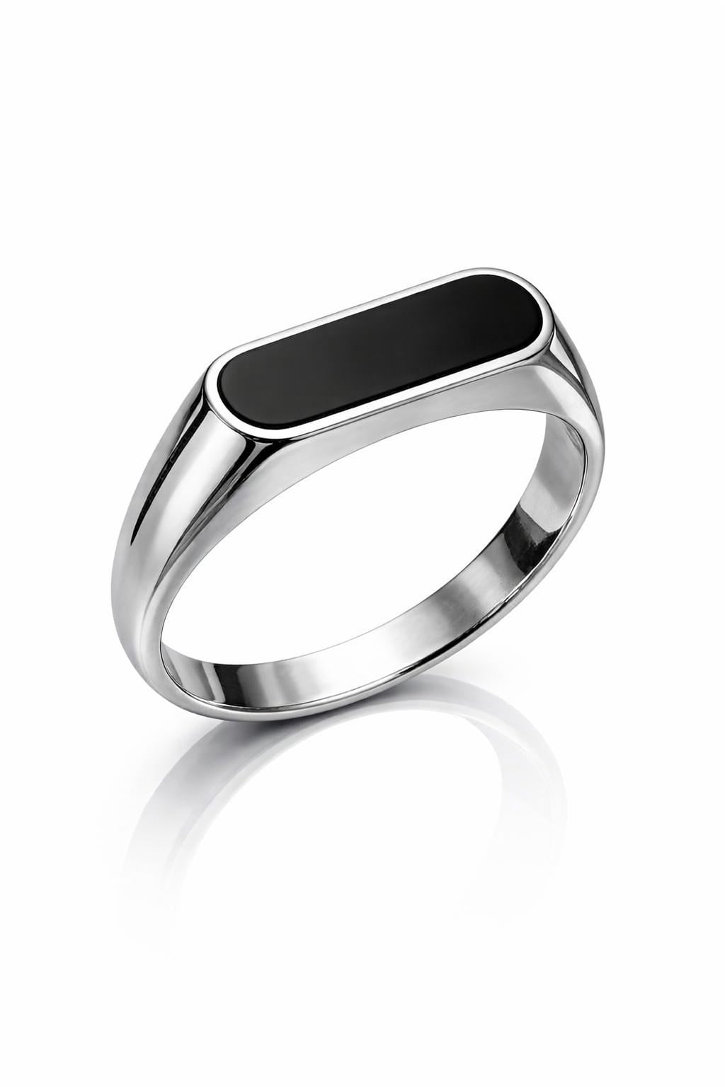 Men’s Stainless Steel Black Onyx Signet Ring –  Waterproof & Scratch Resistant Minimal Band - VAYNORA JEWELS