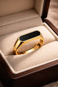 Gold Plated Black Onyx Ring for Men | Stainless Steel Anti-Tarnish Signet Ring - VAYNORA JEWELS