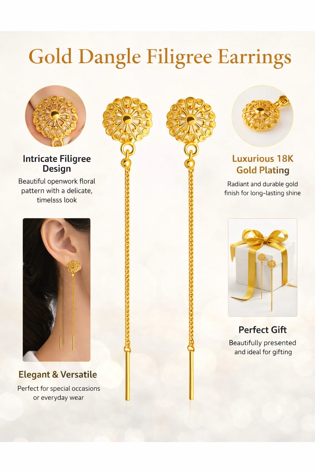Gold plated Sui Suta threader earrings for women featuring long chains, elegant and minimalist design for Indian party and daily wear.