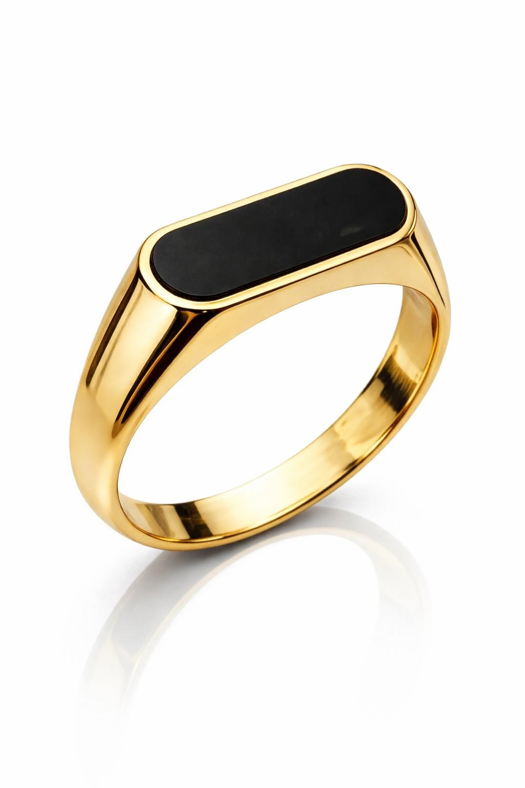 Gold Plated Black Onyx Ring for Men | Stainless Steel Anti-Tarnish Signet Ring - VAYNORA JEWELS