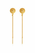 Gold plated Sui Suta threader earrings for women featuring long chain drop design, perfect for Indian party or daily wear.
