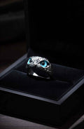 Classy Silver Owl Evil Eye Ring for Men and Women | Adjustable Retro Demon Eye Statement Ring | Oxidized Silver Owl Ring for Luck & Protection