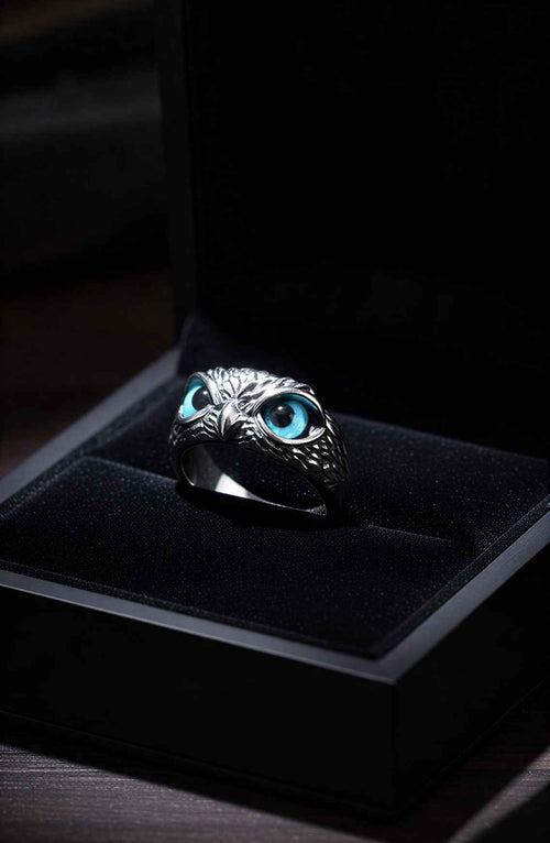 Classy Silver Owl Evil Eye Ring for Men and Women | Adjustable Retro Demon Eye Statement Ring | Oxidized Silver Owl Ring for Luck & Protection