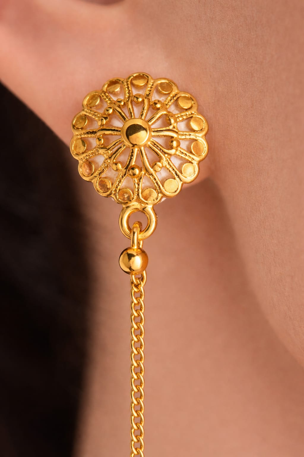 Gold plated Sui Suta threader earrings for women featuring long chains, minimalist design, perfect for Indian party and daily wear.