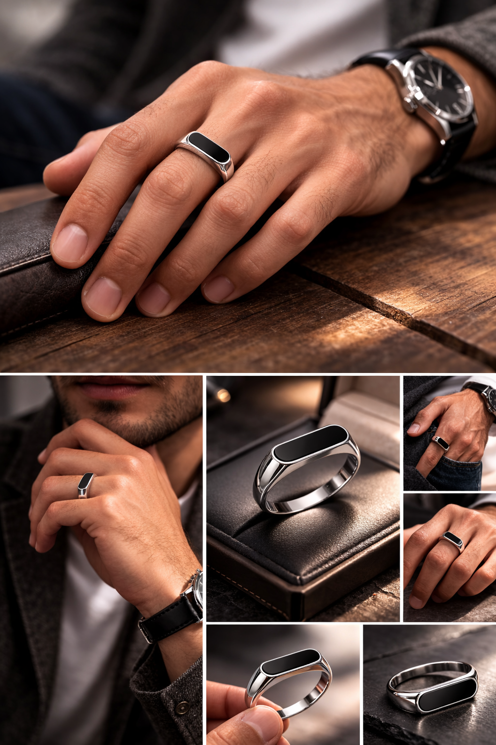 Men’s Stainless Steel Black Onyx Signet Ring –  Waterproof & Scratch Resistant Minimal Band - VAYNORA JEWELS