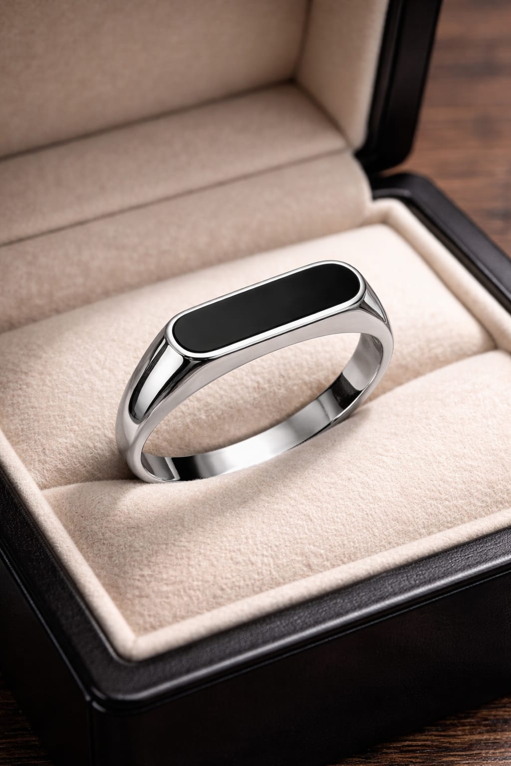 Men’s Stainless Steel Black Onyx Signet Ring –  Waterproof & Scratch Resistant Minimal Band - VAYNORA JEWELS