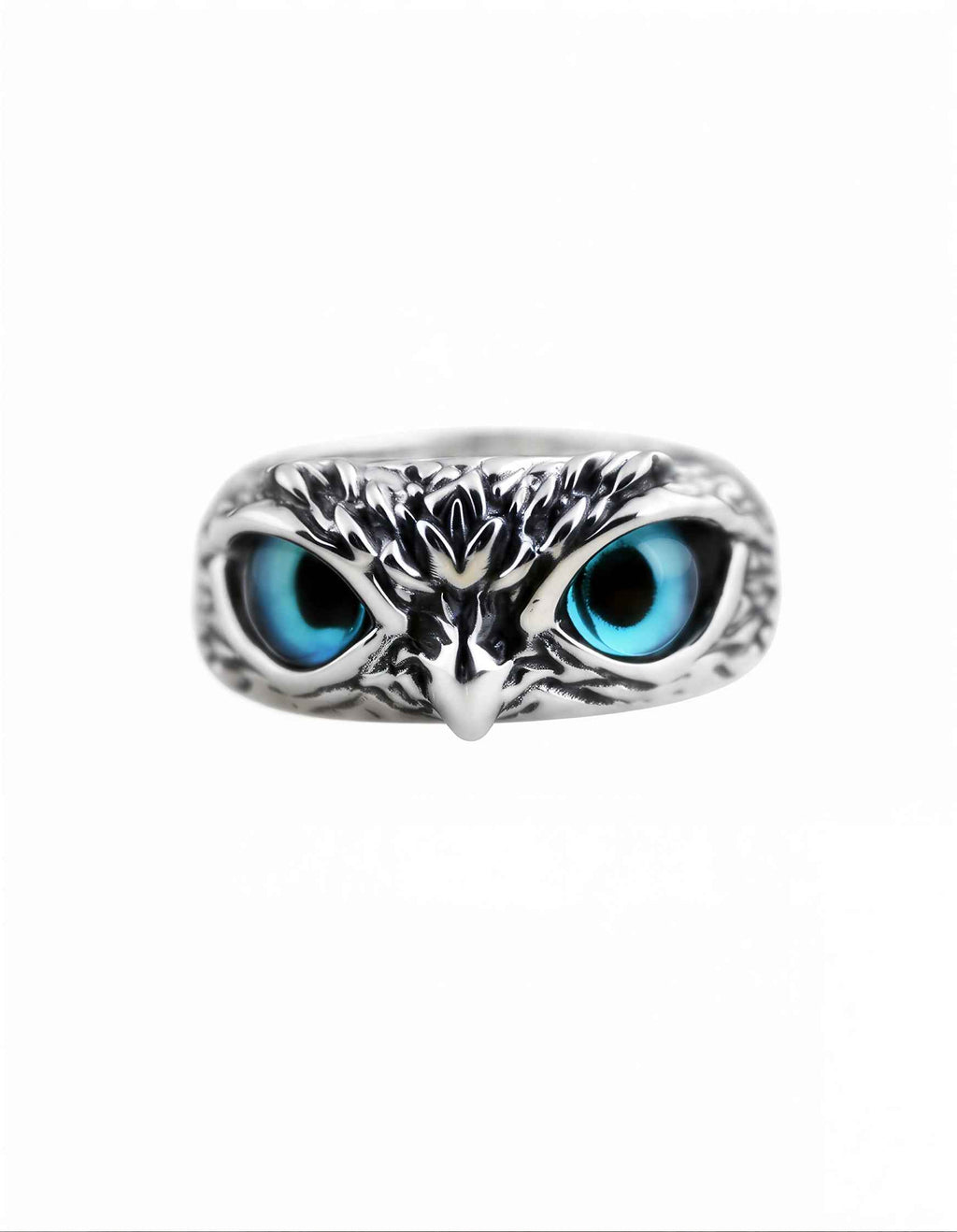 Classy Silver Owl Evil Eye Ring for Men and Women | Adjustable Retro Demon Eye Statement Ring | Oxidized Silver Owl Ring for Luck & Protection