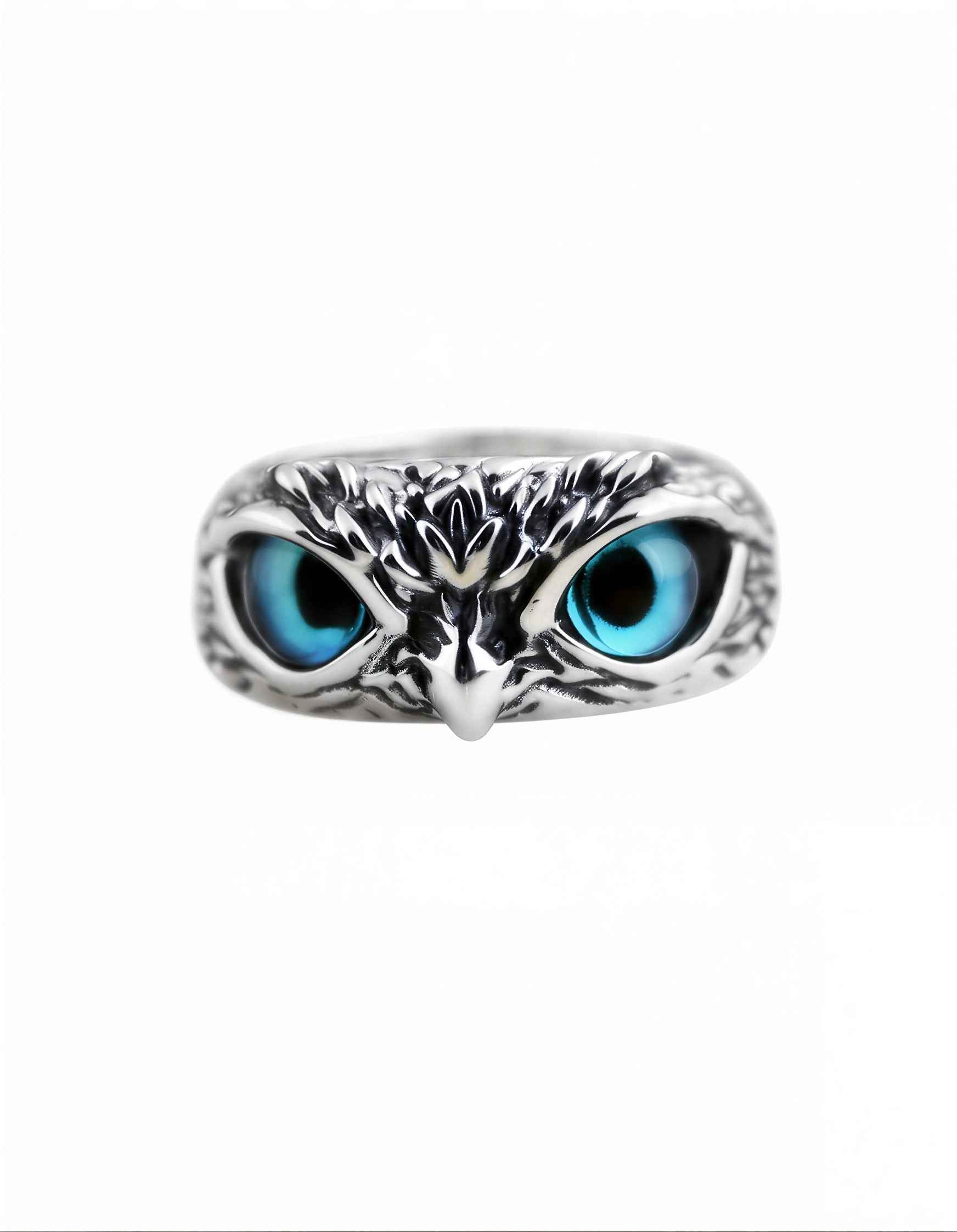 Classy Silver Owl Evil Eye Ring for Men and Women | Adjustable Retro Demon Eye Statement Ring | Oxidized Silver Owl Ring for Luck & Protection