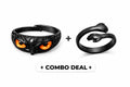 Black Owl Eye Ring Combo | Gothic Adjustable Finger Ring for Men & Women | Dark Style Statement Ring Set - VAYNORA JEWELS