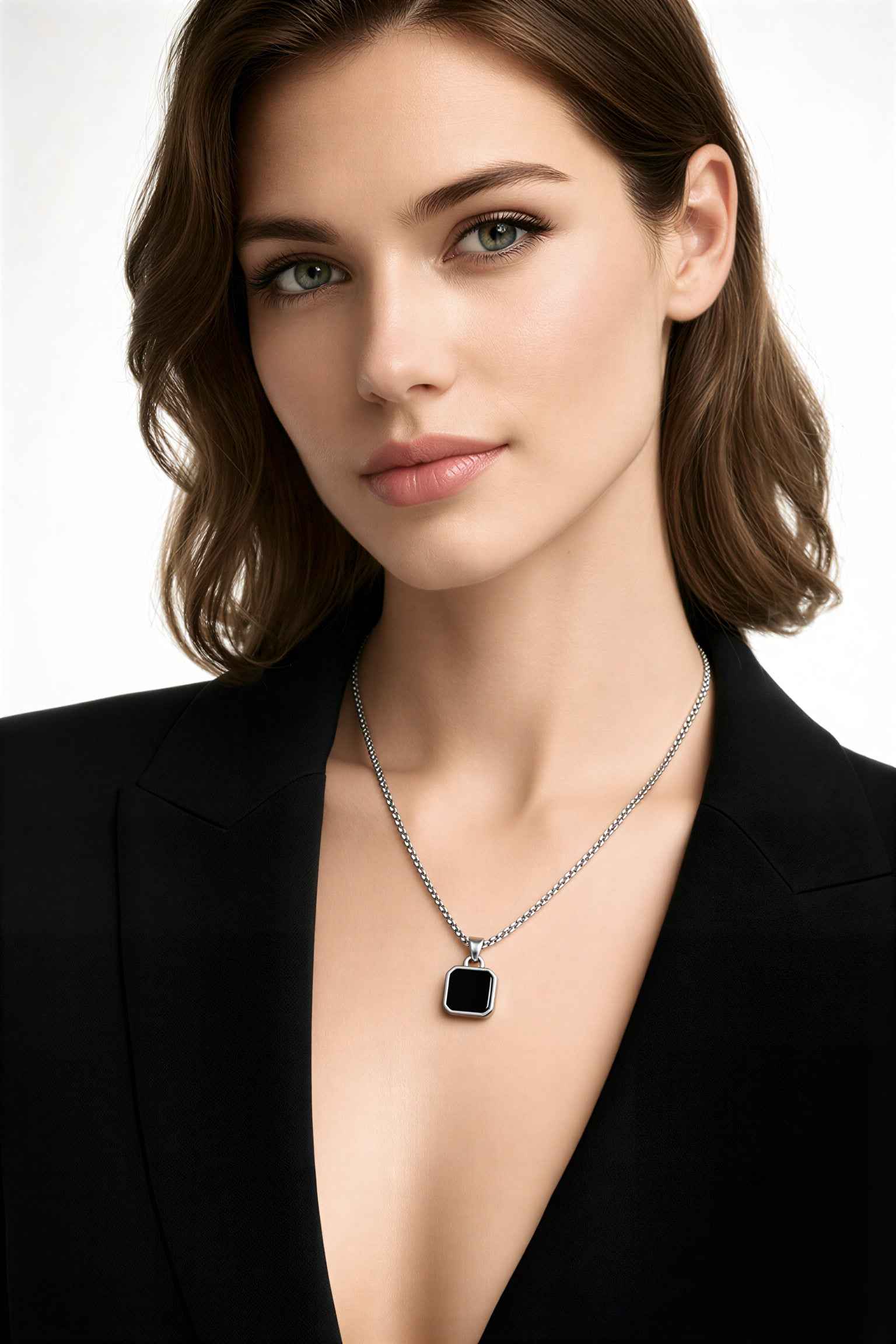Minimalist Black Square Pendant Necklace – Stainless Steel Chain | Modern Unisex Jewelry