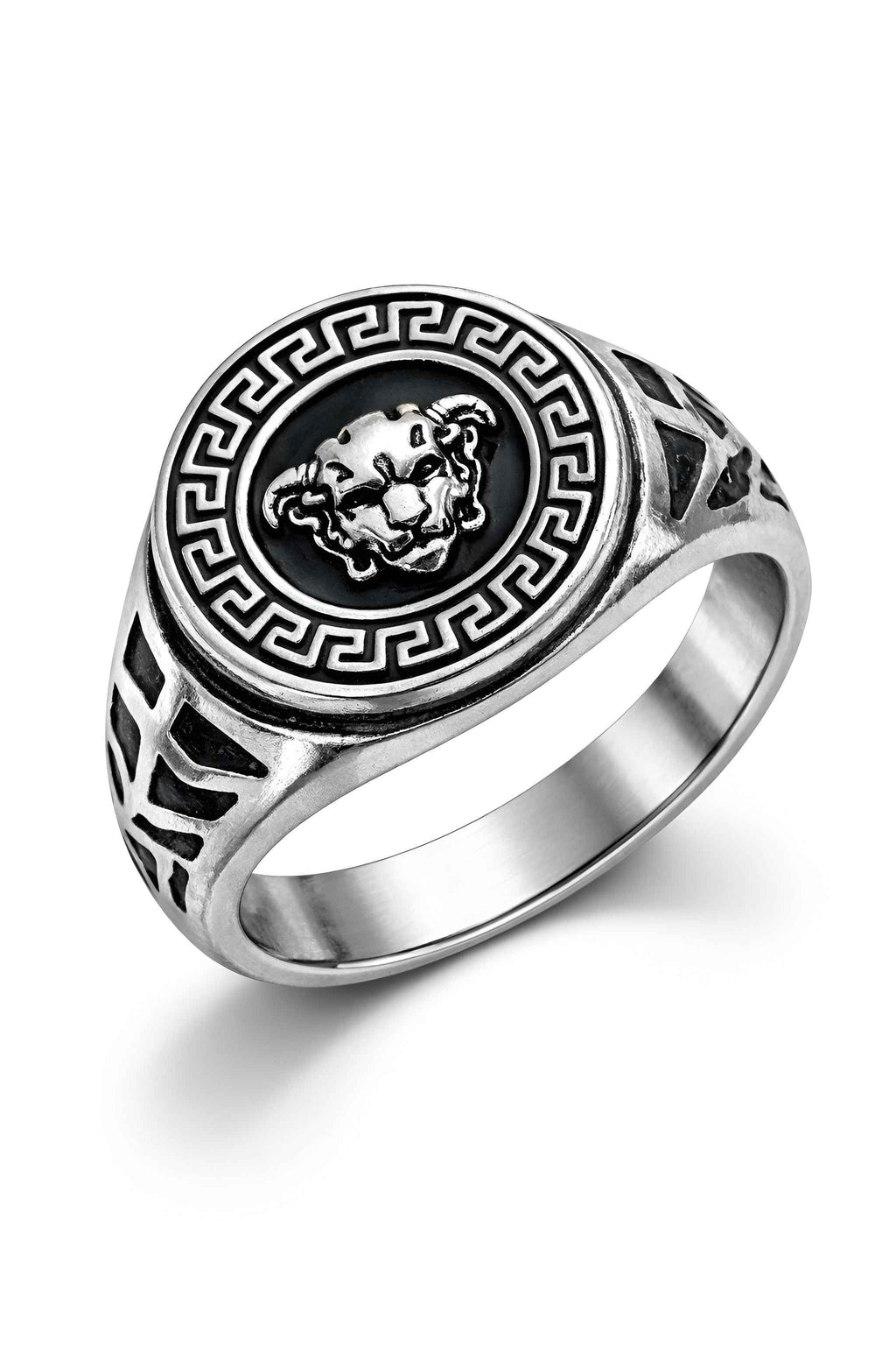 Stylish Men Finger Ring Combo (Pack of 2) – Gold Medusa Design & Silver Evil Eye Ring | Adjustable Stainless Steel Rings for Men