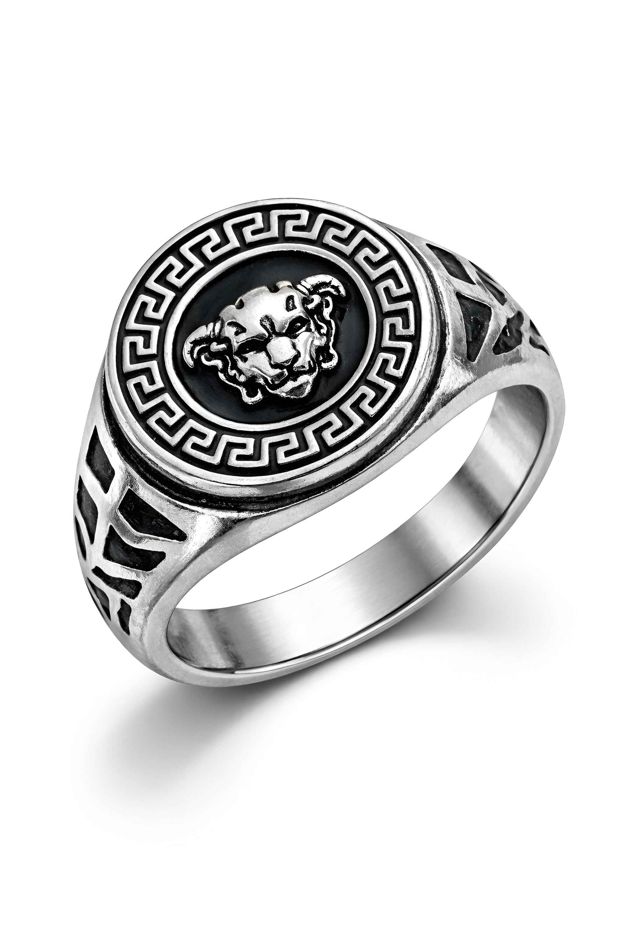 Stylish Men Finger Ring Combo (Pack of 2) – Gold Medusa Design & Silver Evil Eye Ring | Adjustable Stainless Steel Rings for Men