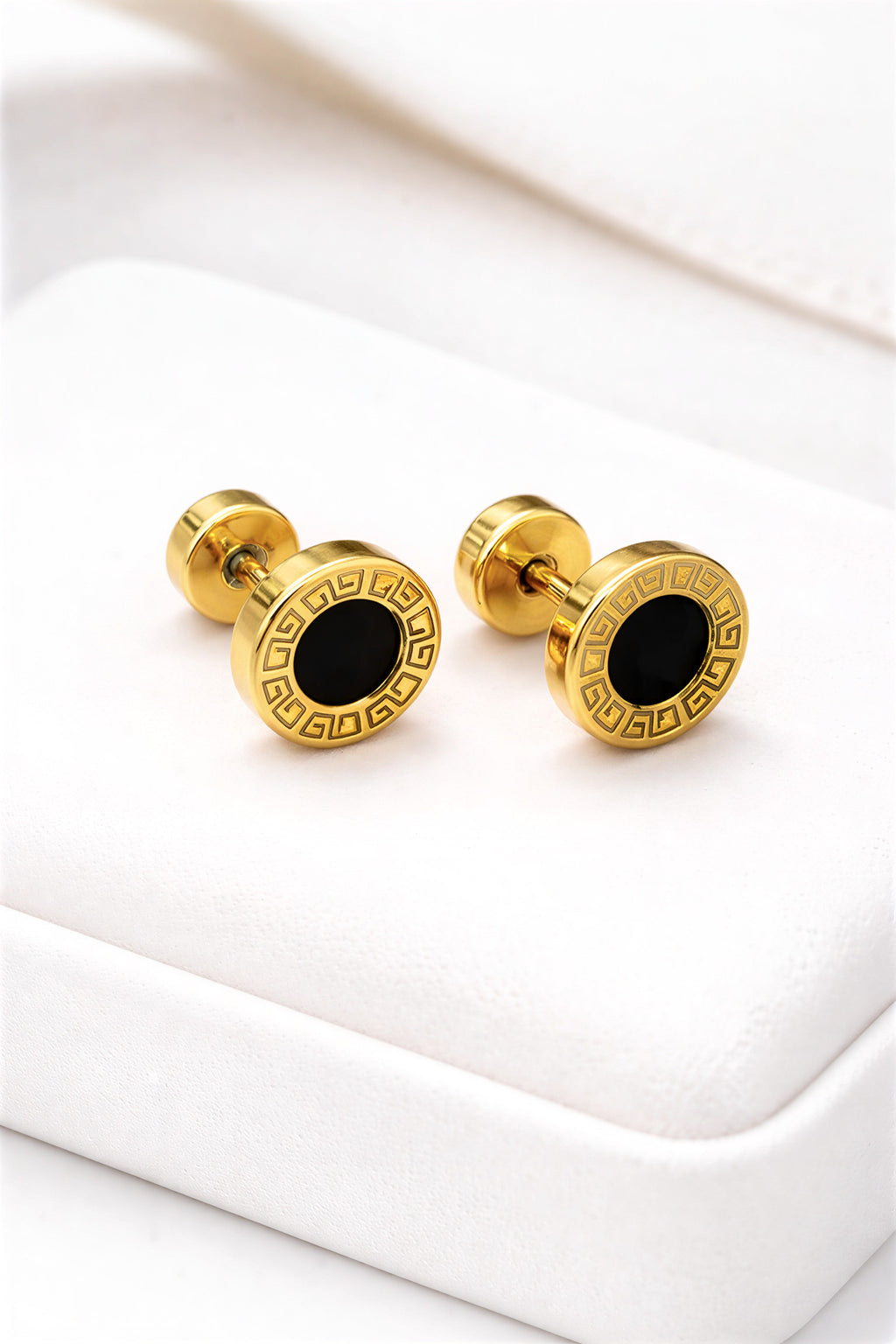 Unisex Gold Plated Black Stone Stud Earrings for Men & Women - VAYNORA JEWELS