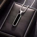 Premium stainless steel black bar pendant necklace with silver chain displayed in luxury box – modern pendant jewelry for men