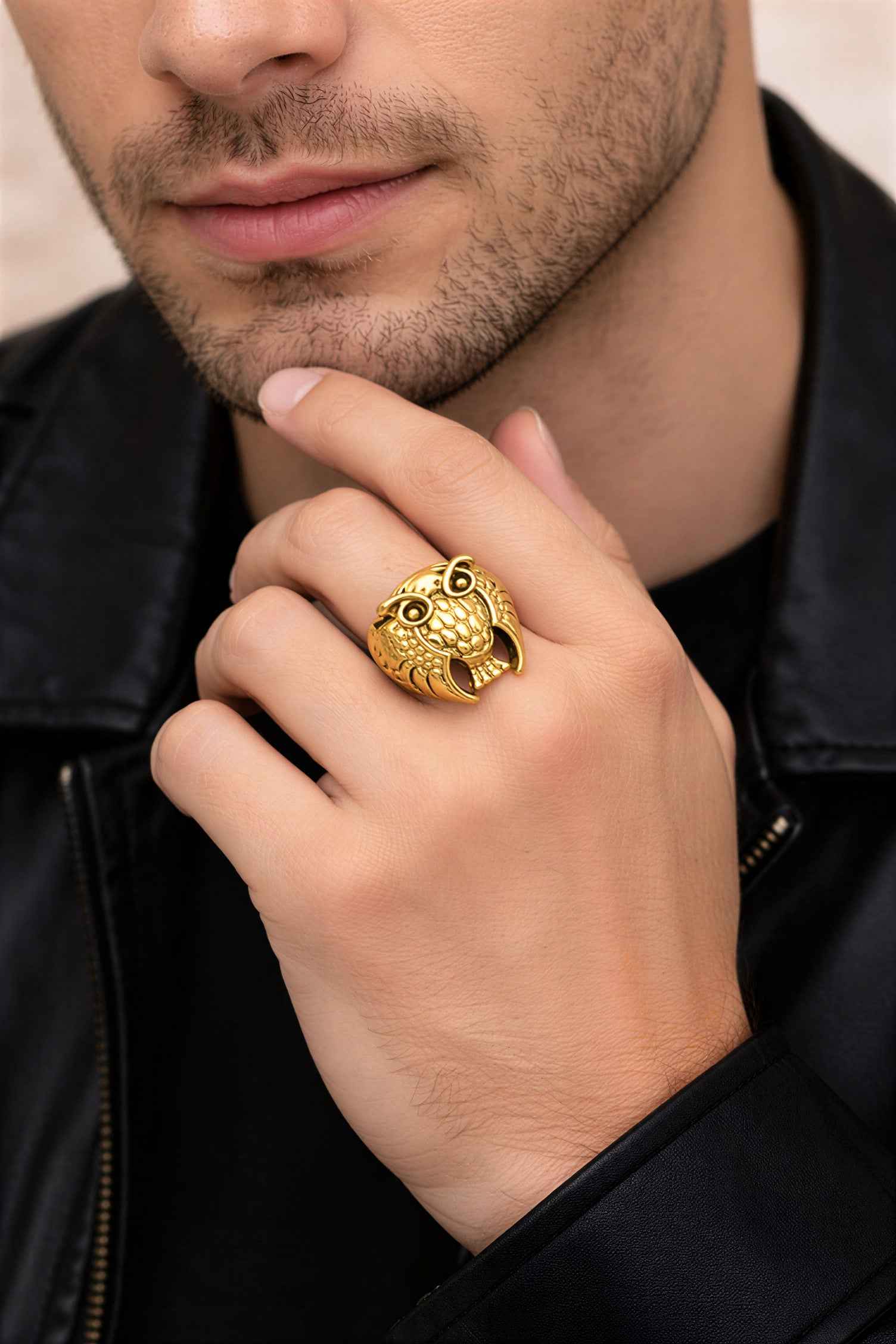 Oxidised Gold Plated Owl Design Statement Ring for Men & Women | Vintage Animal Design Fashion Ring for Boys, Girls, Men & Women | Party Wear Statement Finger Ring