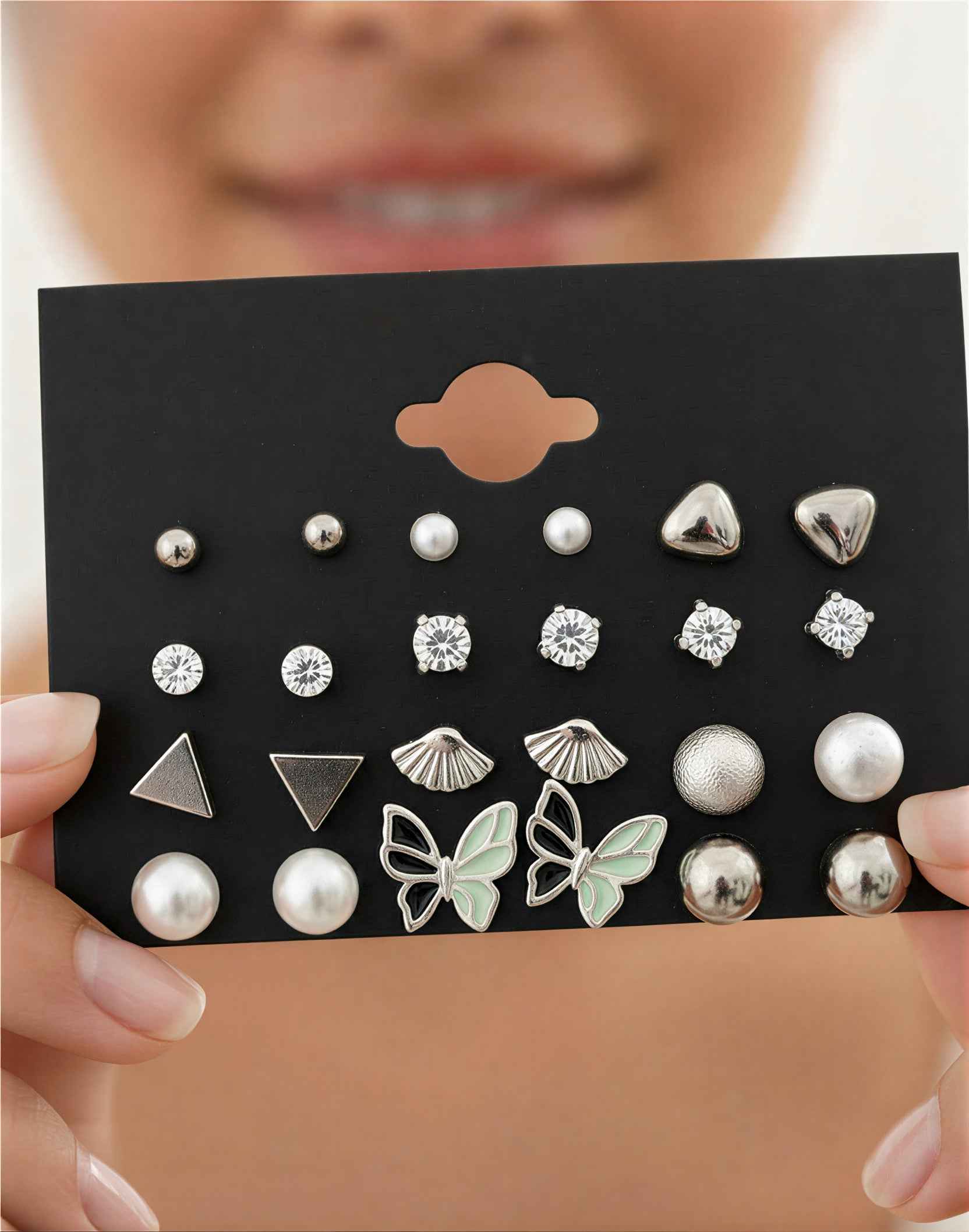 12 Pair Stud Earrings Combo for Women – Pearl, Butterfly & Crystal Korean Style Earrings Set